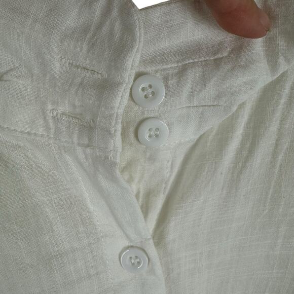 O-nelue White 100% Cotton 3/4 Sleeve Collared Asymmetrical Button Up Size L - Picture 4 of 9